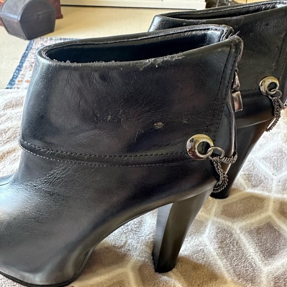 Italina Black Faux Leather w/ Chains High Heel Booties / Fold Over Ankle Boots. - Picture 12 of 12